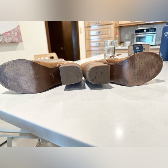 UGG Jerene Shearling Suede tan heeled tie up Boots 7 - Picture 6 of 10